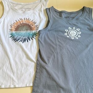 Life Is Good women’s small Crusher Tank Tops - White and Gray with Sun Designs